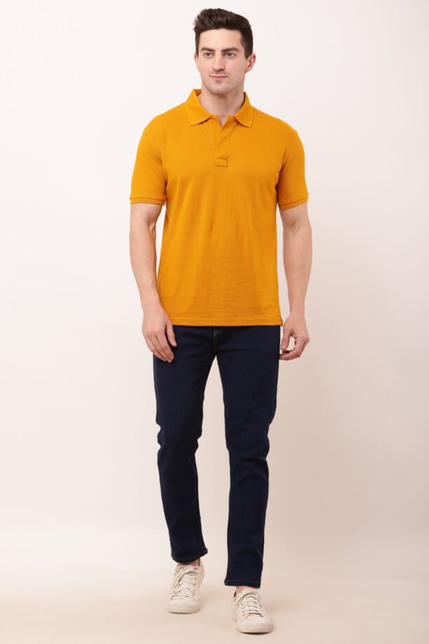 Men Yellow Solid Polo Neck T-shirt - Image 2