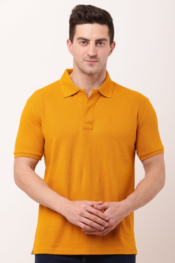 Men Yellow Solid Polo Neck T-shirt - Image 4