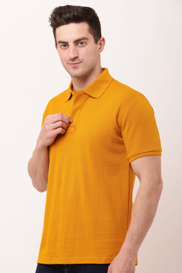 Men Yellow Solid Polo Neck T-shirt - Image 5