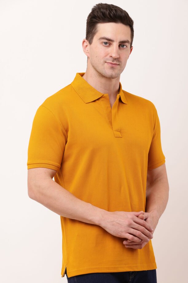 Men Yellow Solid Polo Neck T-shirt - Image 6