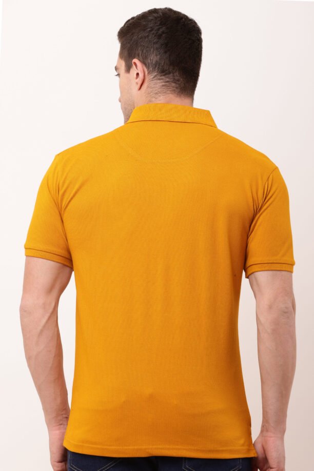 Men Yellow Solid Polo Neck T-shirt - Image 7