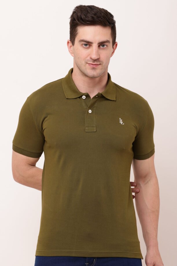 Men Green Solid Polo Neck T-shirt - Image 4