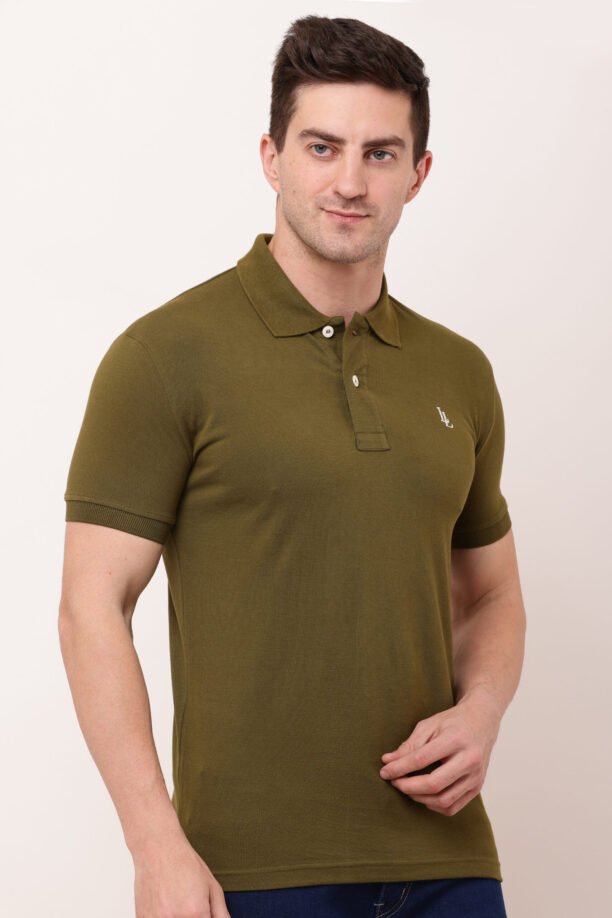 Men Green Solid Polo Neck T-shirt - Image 6