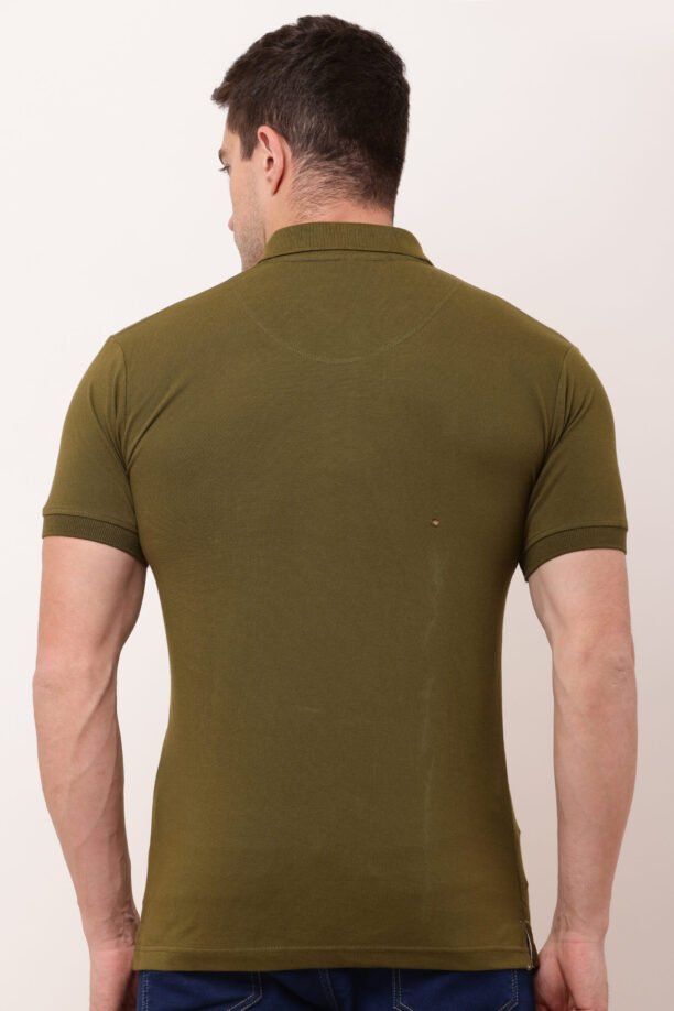 Men Green Solid Polo Neck T-shirt - Image 8