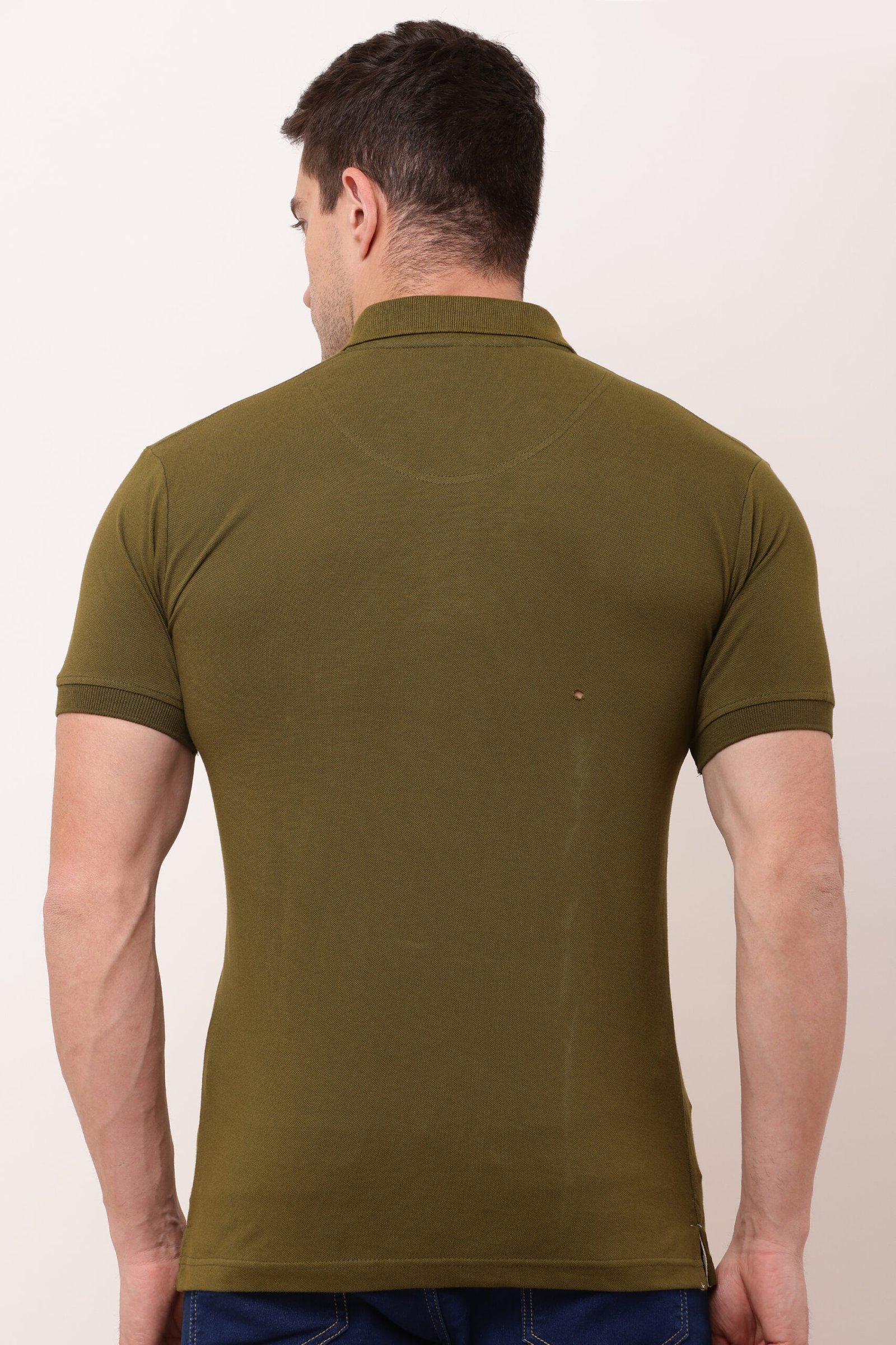 Men Green Solid Polo Neck T-shirt