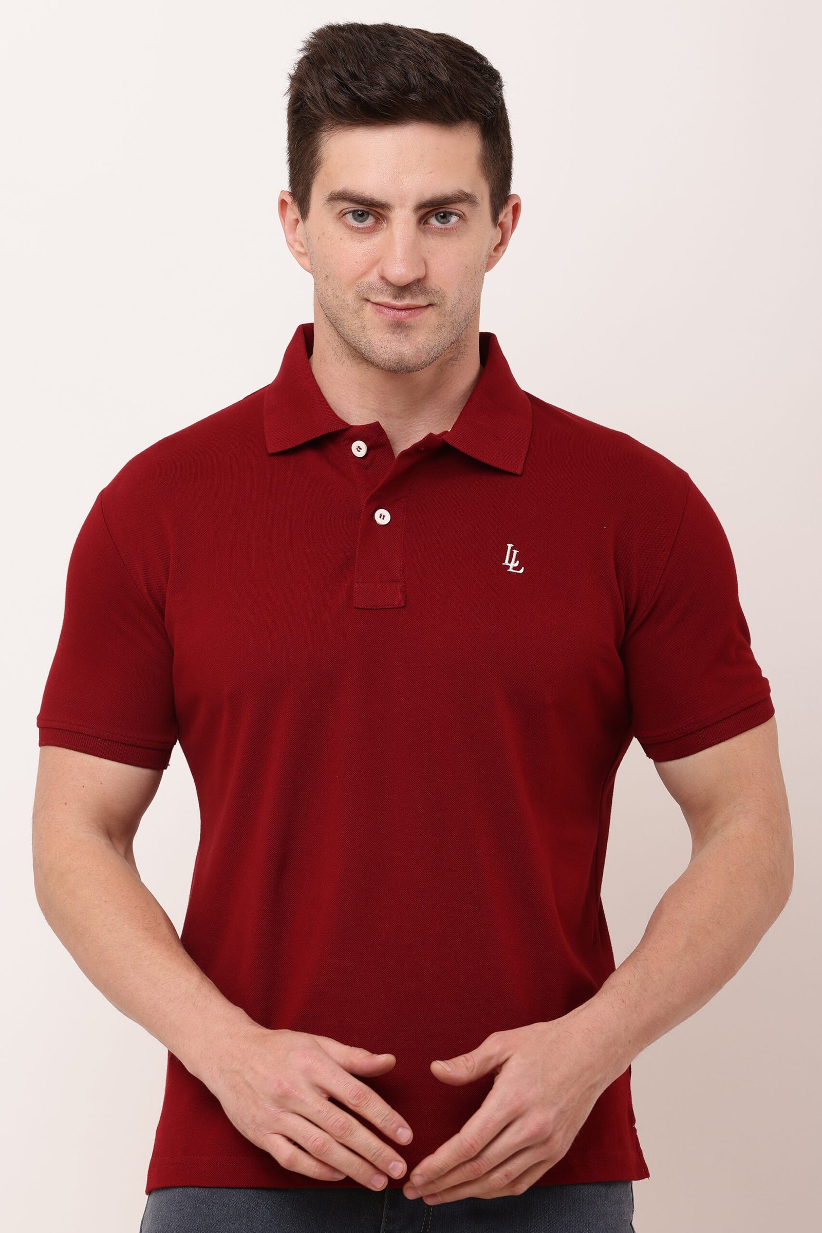 Men Maroon Solid Polo Neck T-shirt