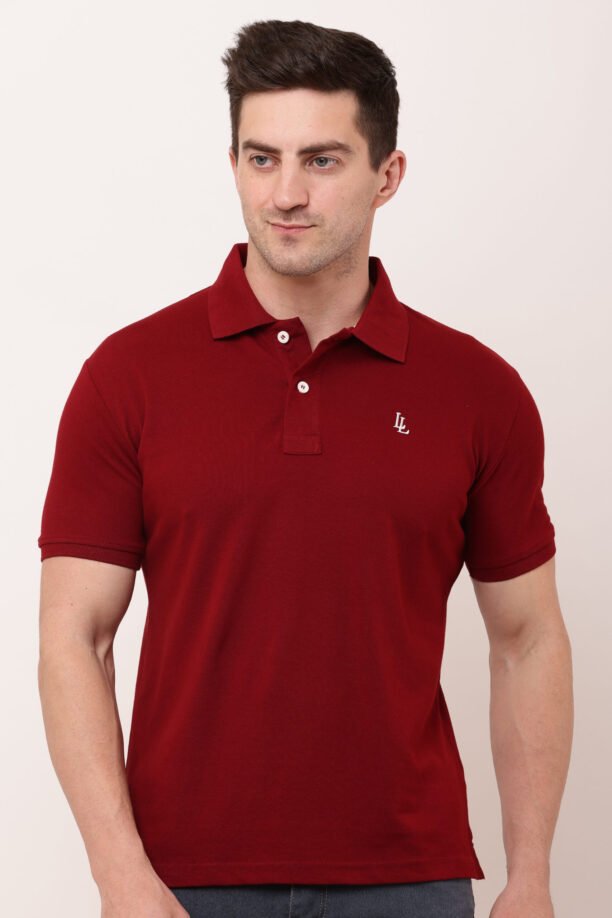 Men Maroon Solid Polo Neck T-shirt - Image 4