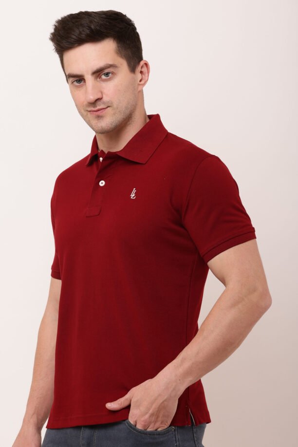 Men Maroon Solid Polo Neck T-shirt - Image 5