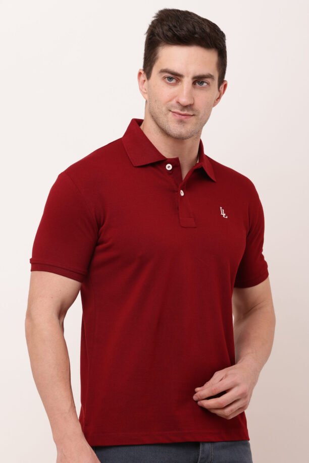 Men Maroon Solid Polo Neck T-shirt - Image 6