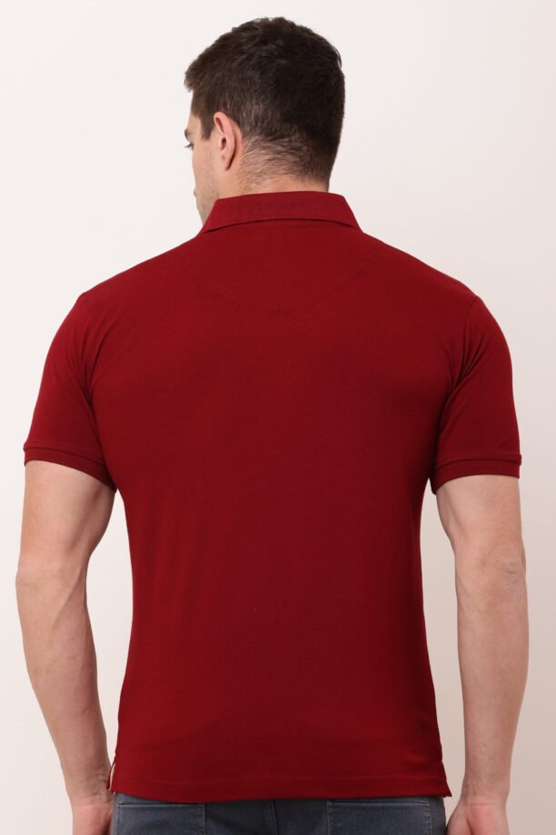 Men Maroon Solid Polo Neck T-shirt - Image 7