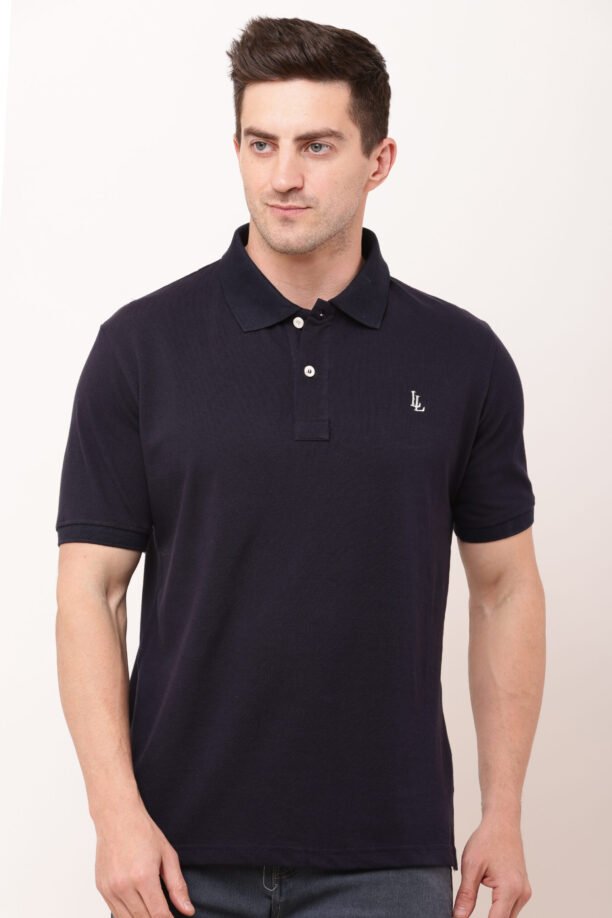 Men Black Solid Polo Neck T-shirt - Image 2