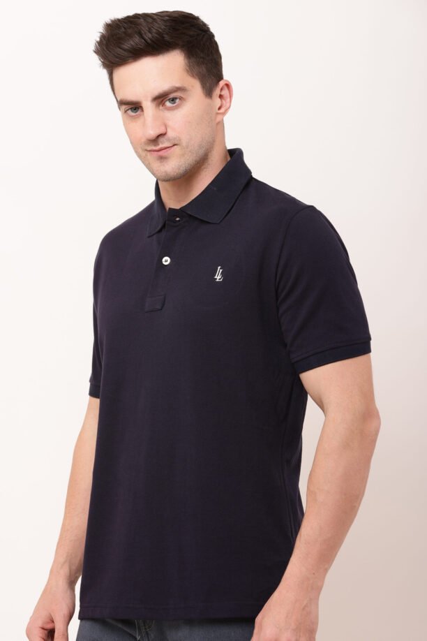 Men Black Solid Polo Neck T-shirt - Image 3