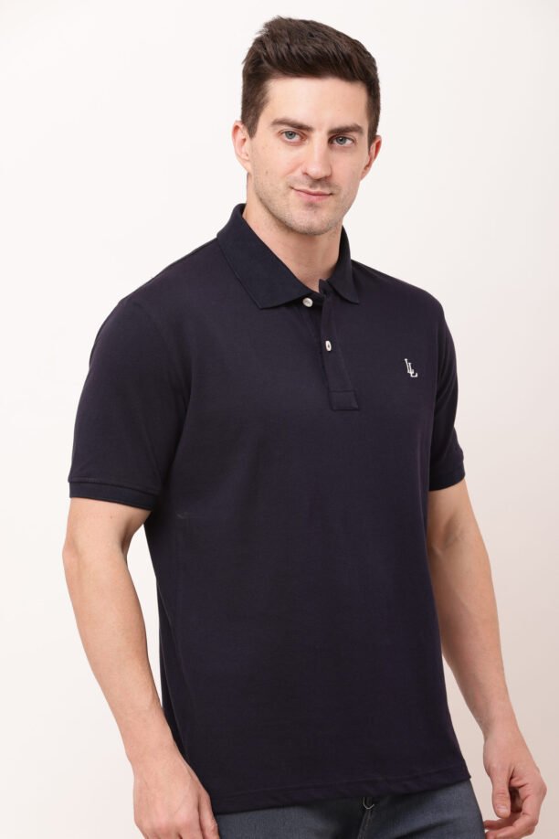 Men Black Solid Polo Neck T-shirt - Image 4