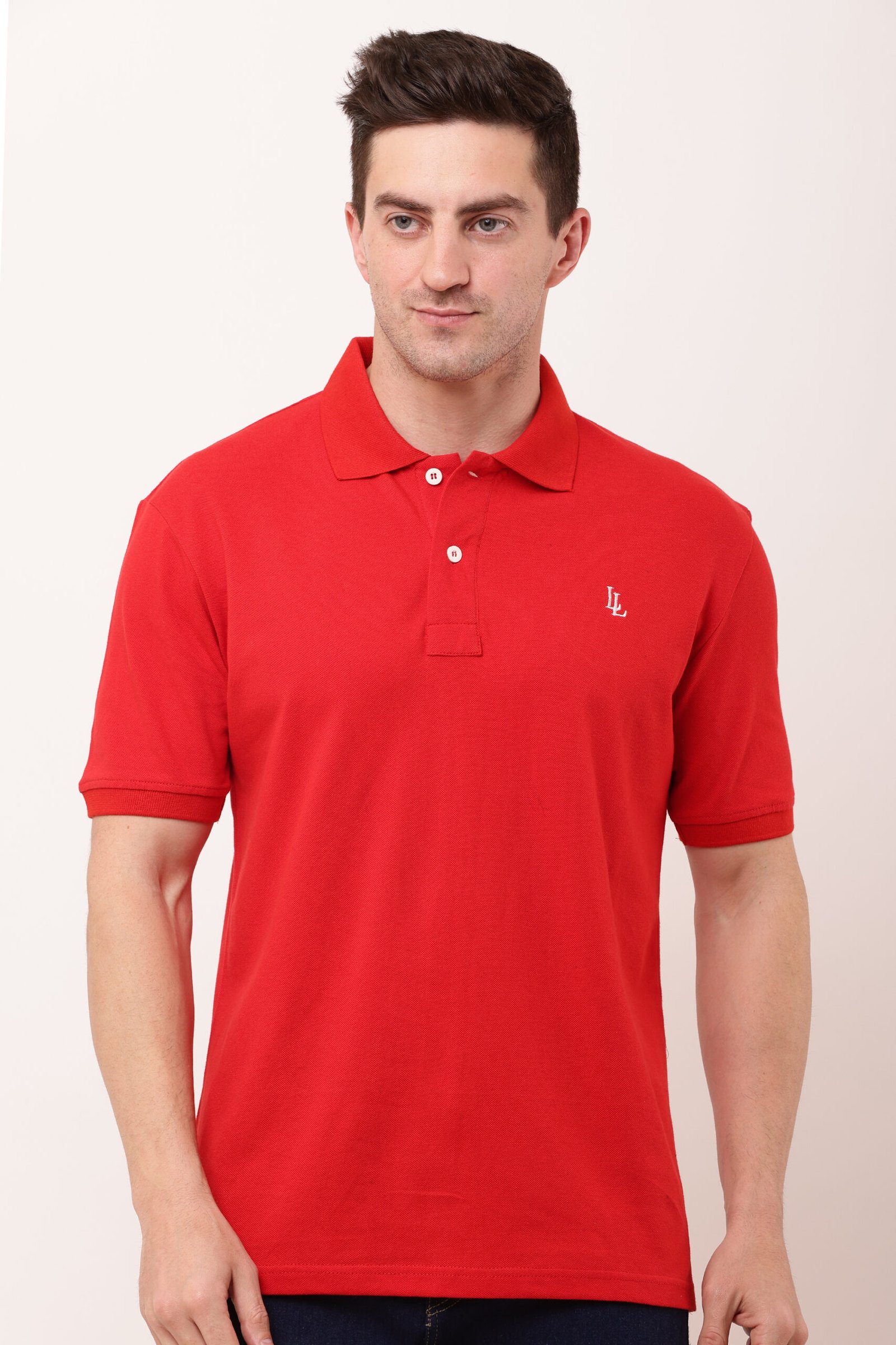 Men Red Solid Polo Neck T-shirt