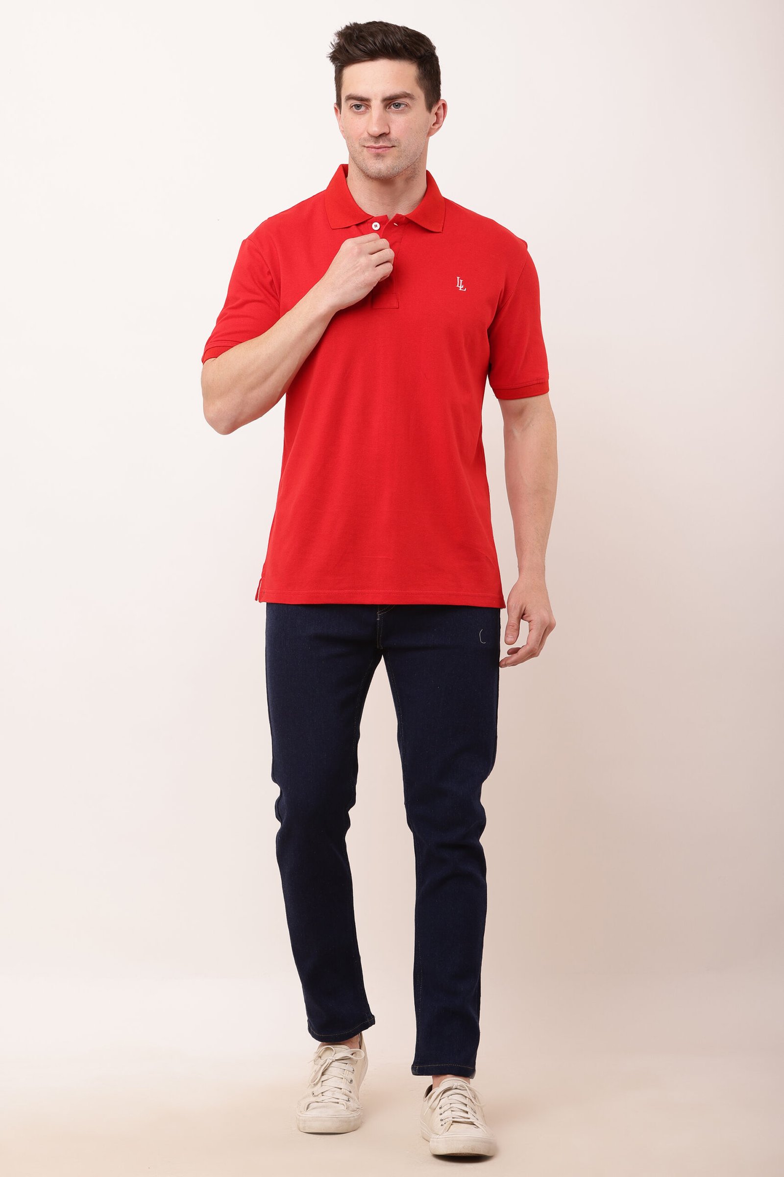 Men Red Solid Polo Neck T-shirt