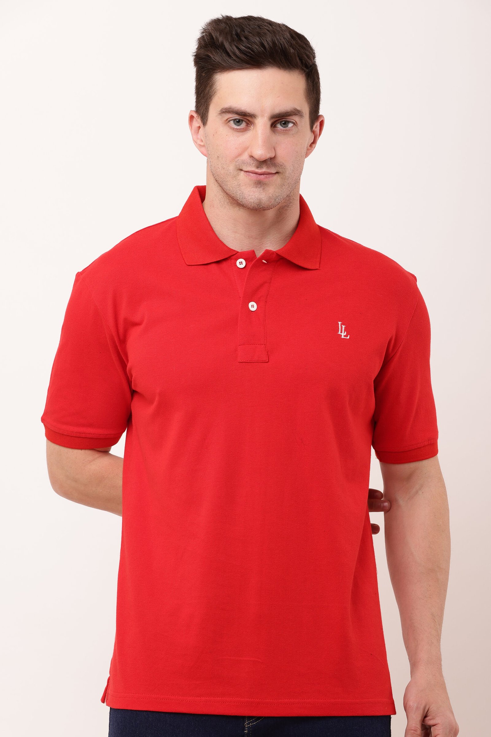 Men Red Solid Polo Neck T-shirt