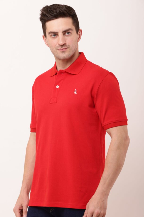 Men Red Solid Polo Neck T-shirt - Image 5