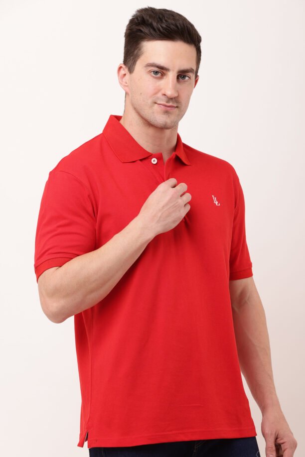 Men Red Solid Polo Neck T-shirt - Image 6