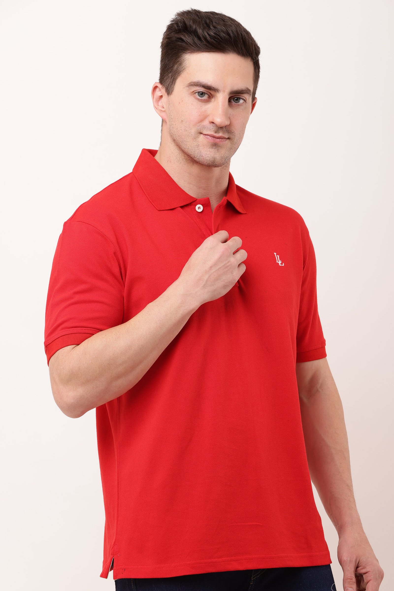 Men Red Solid Polo Neck T-shirt