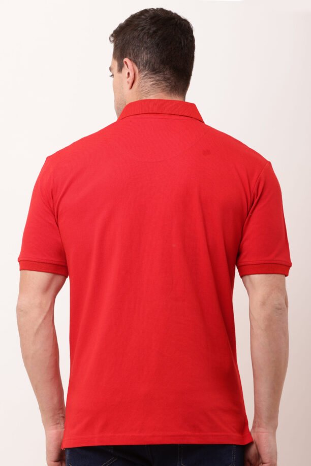 Men Red Solid Polo Neck T-shirt - Image 7