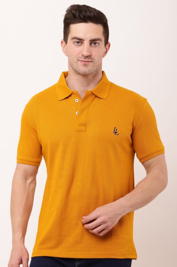 Men Yellow Solid Polo Neck T-shirt