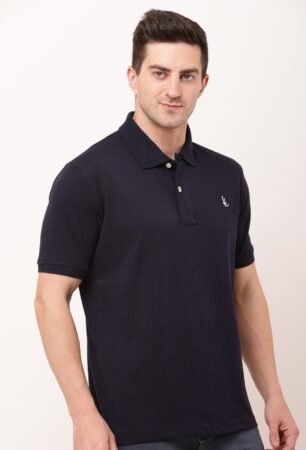 Men Blue Solid Polo Neck T-shirt